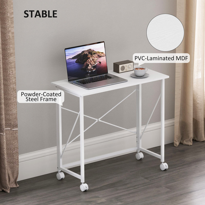 HOMCOM Folding Desk on Wheels, Writing Table for Home Office