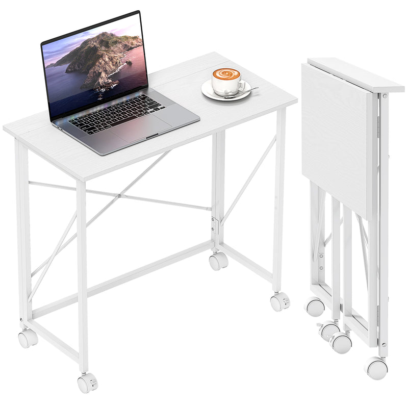 HOMCOM Folding Desk on Wheels, Writing Table for Home Office
