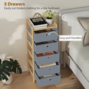 HOMCOM Chest of Drawers, 5 Drawers Dresser with Bamboo Frame, Light Grey