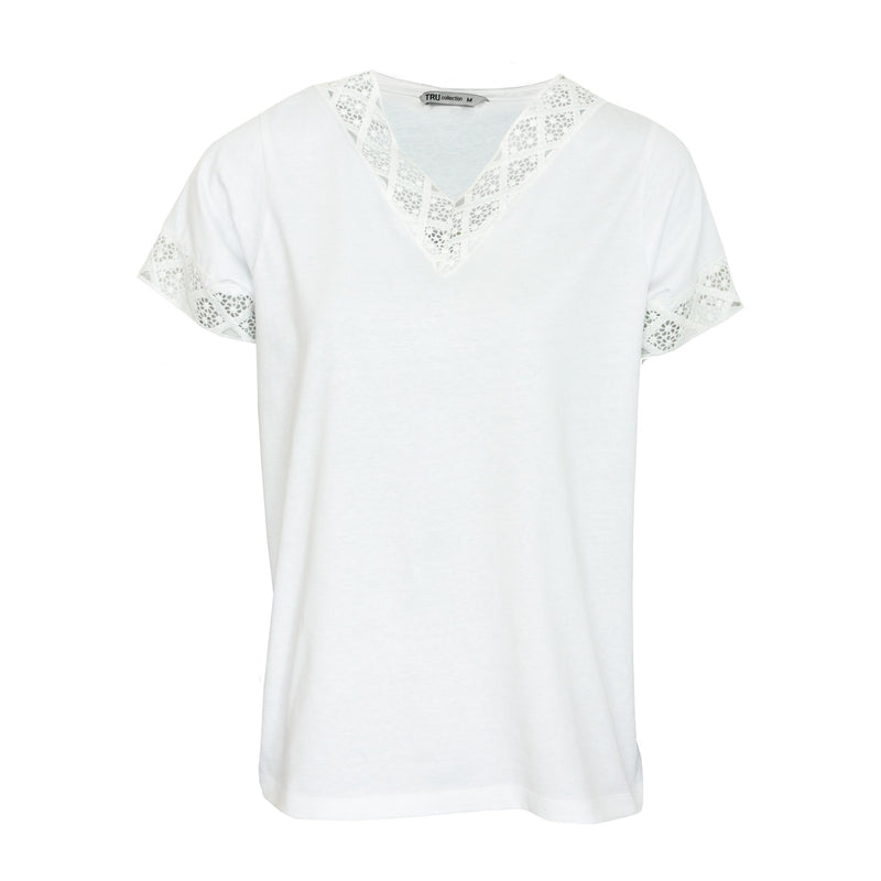 V- Neck Tee Lace Insert - White