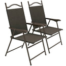 Outsunny Folding Chairs Set W/ Armrest, Breathable Mesh Fabric Seat - Grey/Brown