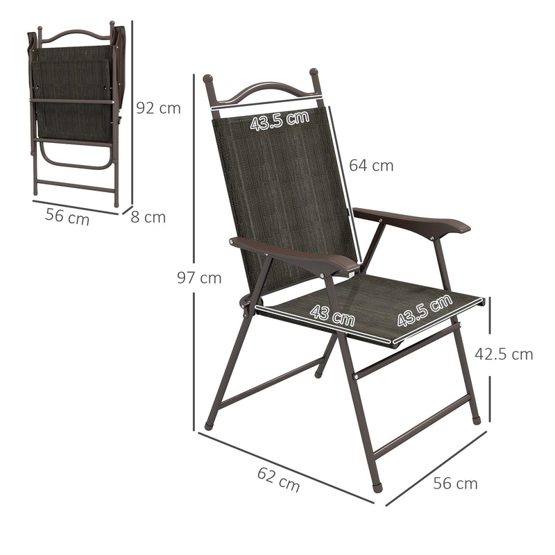 Outsunny Folding Chairs Set W/ Armrest, Breathable Mesh Fabric Seat - Grey/Brown