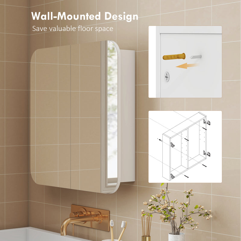 HOMCOM Arched Bathroom Mirror Cabinet, Wall Mounted Mirrored Cabinet