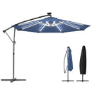 Outsunny 3 M Garden Cantilever Parasol With Solar Light, Rotation, Navy Blue