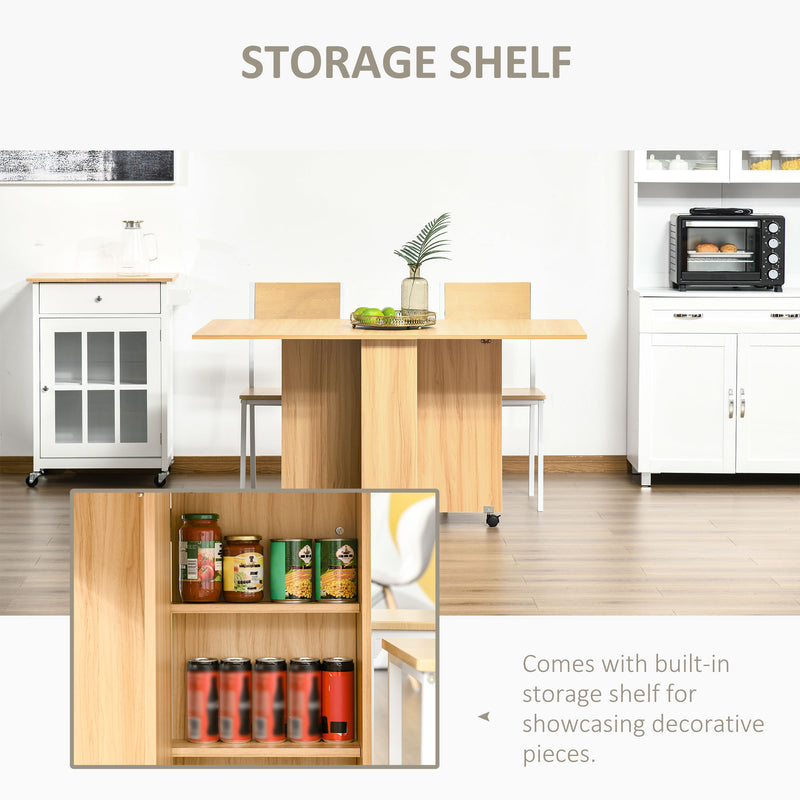 HOMCOM Foldable Dining Table with Storage Shelves for Kitchen, Dining Room