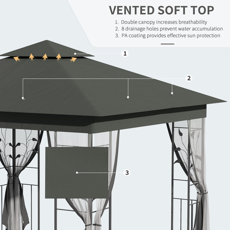 Outsunny 3 x 3(m) Garden Gazebo Marquee Tent Canopy Shelter Pavilion Grey