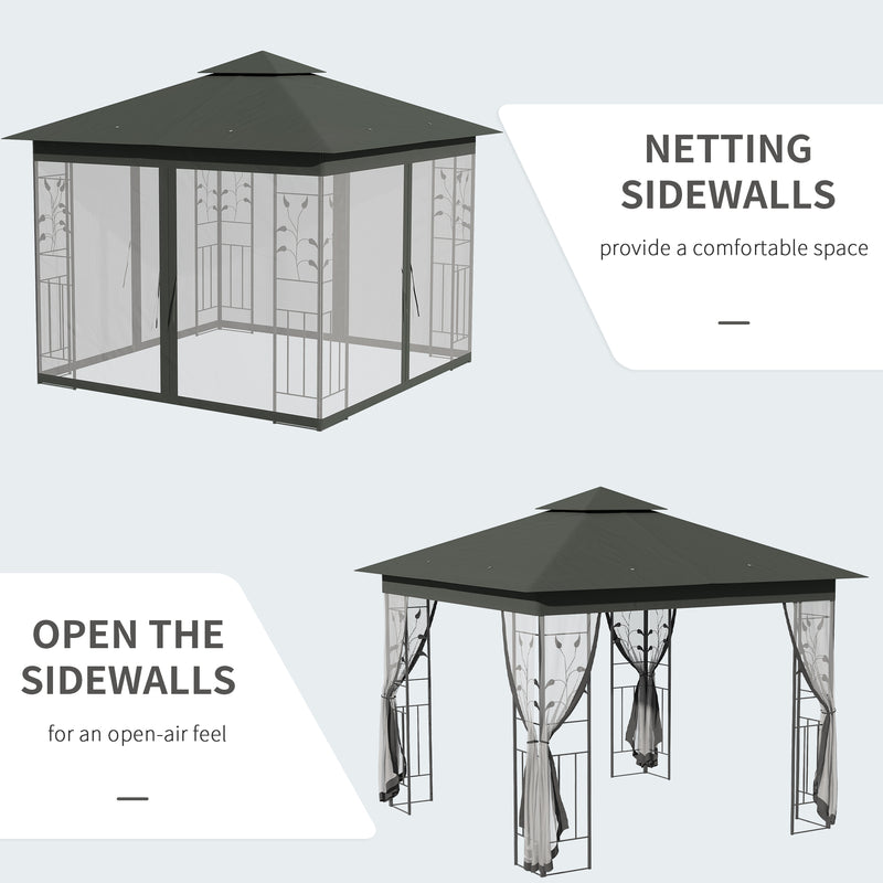 Outsunny 3 x 3(m) Garden Gazebo Marquee Tent Canopy Shelter Pavilion Grey