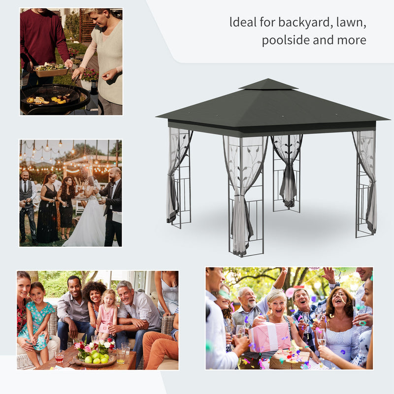 Outsunny 3 x 3(m) Garden Gazebo Marquee Tent Canopy Shelter Pavilion Grey