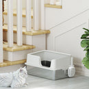 PawHut Stainless Steel Litter Box, High Sided Metal Cat Litter Tray w/ Scoop