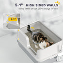 PawHut Stainless Steel Litter Box, High Sided Metal Cat Litter Tray w/ Scoop