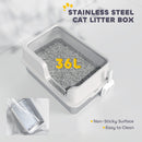 PawHut Stainless Steel Litter Box, High Sided Metal Cat Litter Tray w/ Scoop