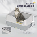 PawHut Stainless Steel Litter Box, High Sided Metal Cat Litter Tray w/ Scoop