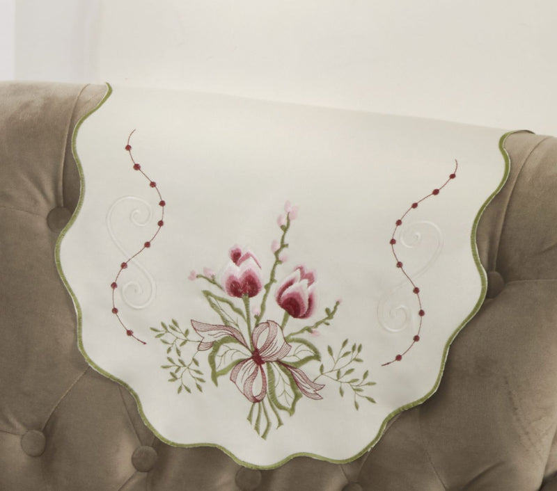 Tulip Embroidered Tray Cloth in Cream