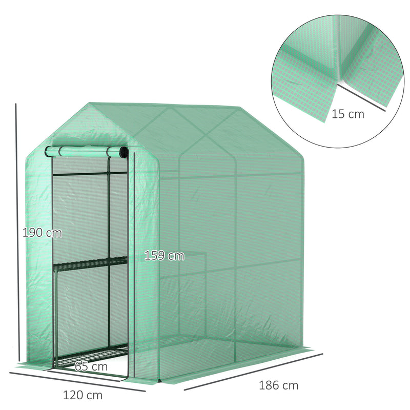 Outsunny Walk in Greenhouse w/Shelves Steeple Grow House 120 x 186 x 190 cm