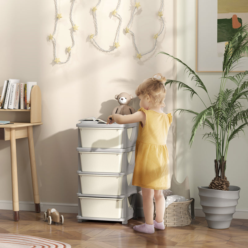 HOMCOM Kids Storage Units with Drawers 4 Tier Chest Dresser Tower