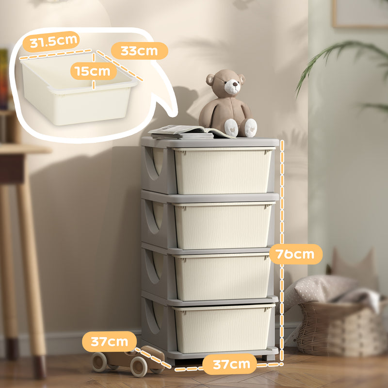 HOMCOM Kids Storage Units with Drawers 4 Tier Chest Dresser Tower