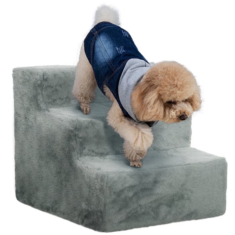 PawHut Three-Step Portable Dog Stairs With Washable Plush Cover, For Small Pets