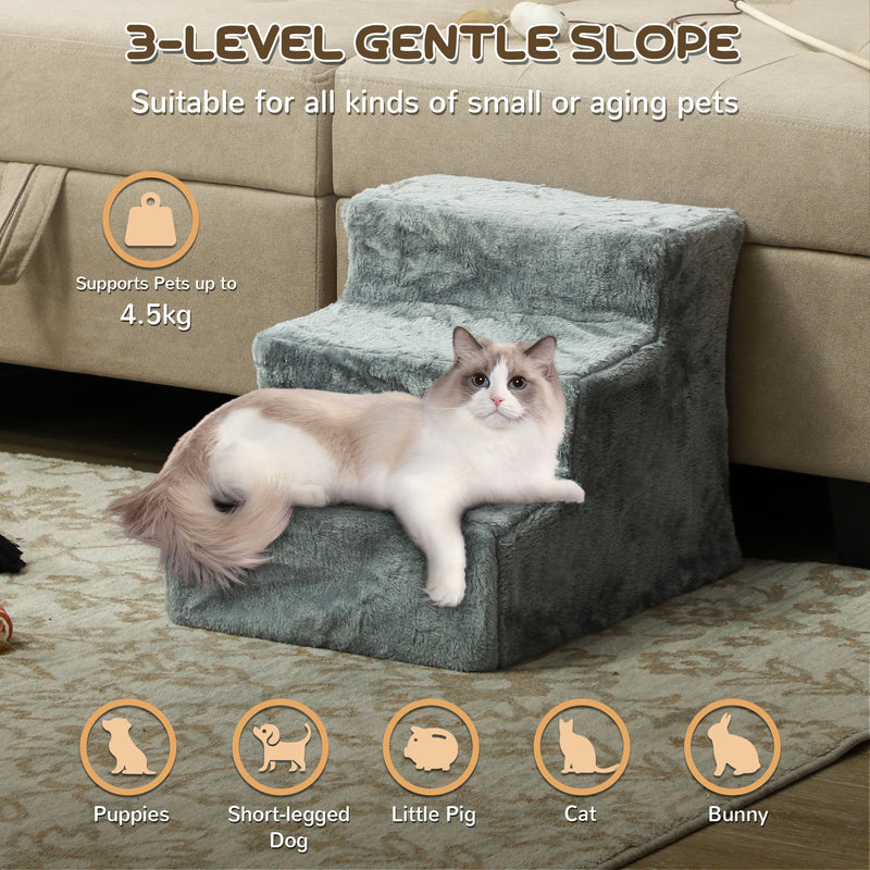 PawHut Three-Step Portable Dog Stairs With Washable Plush Cover, For Small Pets