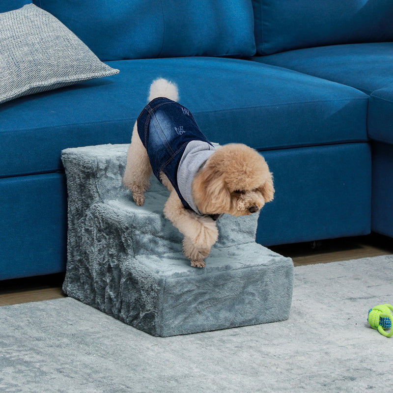 PawHut Three-Step Portable Dog Stairs With Washable Plush Cover, For Small Pets
