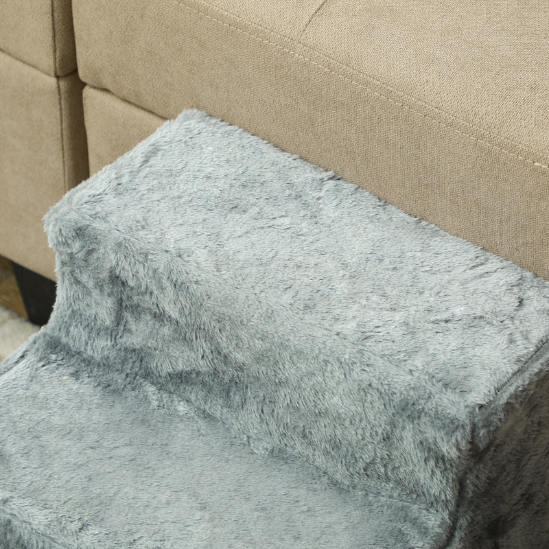 PawHut Three-Step Portable Dog Stairs With Washable Plush Cover, For Small Pets