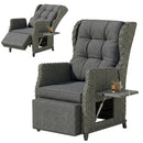 Outsunny Rattan Garden Recliner Chair with Flip Table, Dark Grey