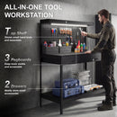 HOMCOM 110 cm Workbench with Pegboard and LED Light, 272 kg Load Capacity