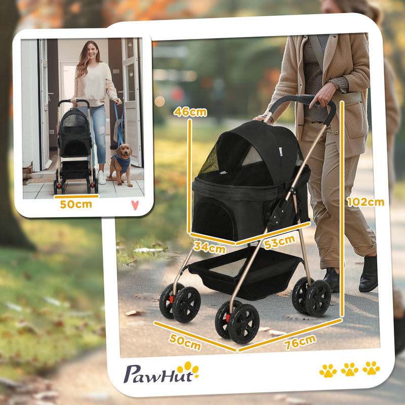 PawHut 3 in 1 Pet Stroller with Detachable Carrier for Mini Dogs
