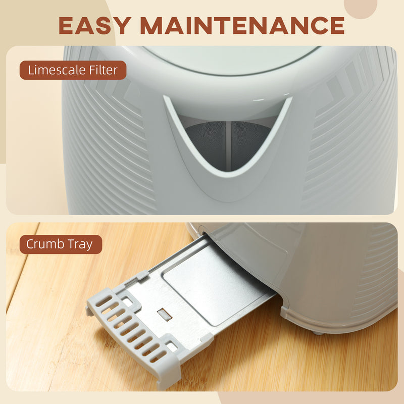 HOMCOM 1.7L 3000W Rapid Boil Kettle and 2 Slice Toaster Set Crumb Tray