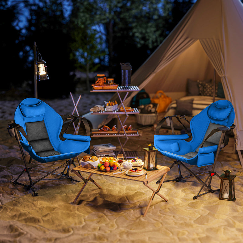 Outsunny Hammock Camping Chair Set Of 2, Adjustable Back Camp Chair, Blue