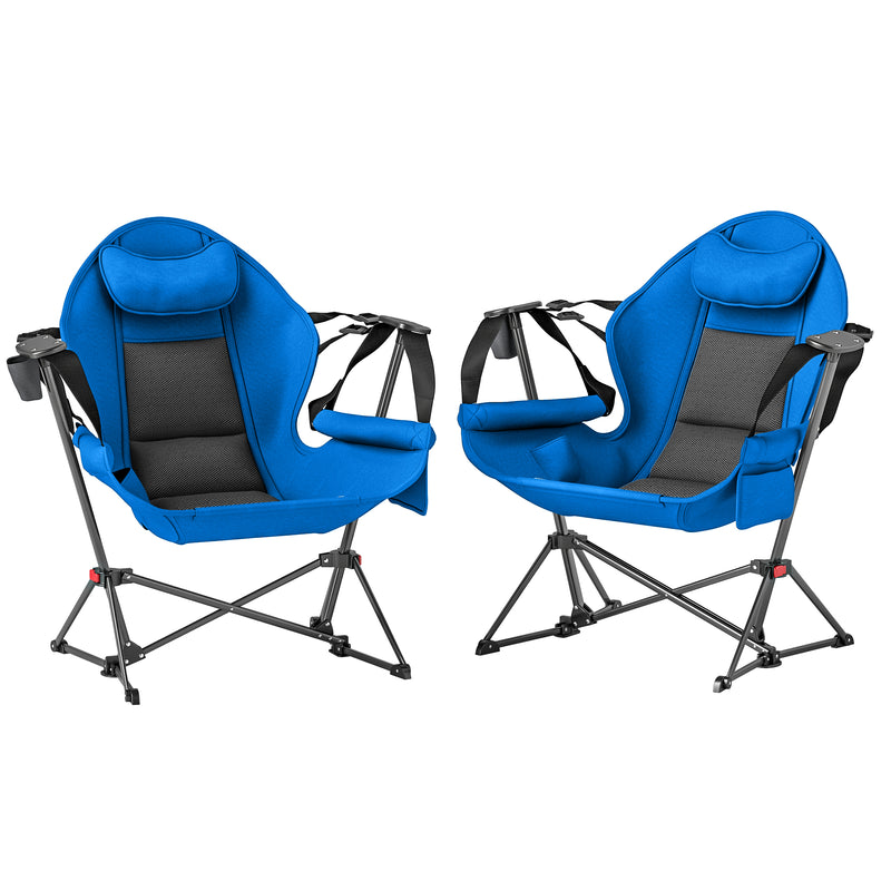 Outsunny Hammock Camping Chair Set Of 2, Adjustable Back Camp Chair, Blue