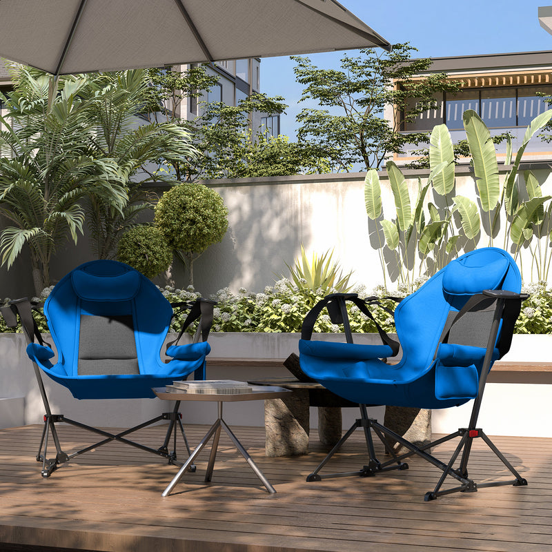 Outsunny Hammock Camping Chair Set Of 2, Adjustable Back Camp Chair, Blue