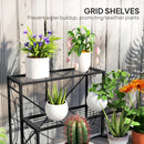 Outsunny 3-Tier Metal Plant Stand for Garden Balcony Indoor Outdoor, Black