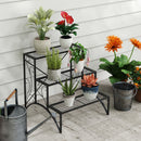 Outsunny 3-Tier Metal Plant Stand for Garden Balcony Indoor Outdoor, Black