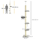 PawHut 250cm Floor To Ceiling Cat Tree With Hammock, Scratching Post