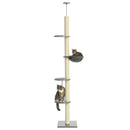 PawHut 250cm Floor To Ceiling Cat Tree With Hammock, Scratching Post