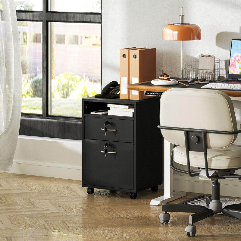 HOMCOM 60cm Filing Cabinet with Drawers and Open Shelf