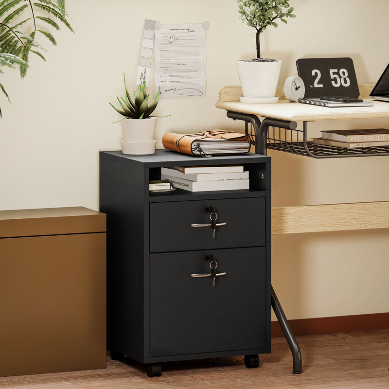 HOMCOM 60cm Filing Cabinet with Drawers and Open Shelf