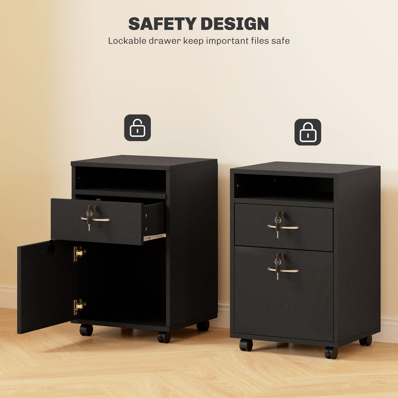 HOMCOM 60cm Filing Cabinet with Drawers and Open Shelf