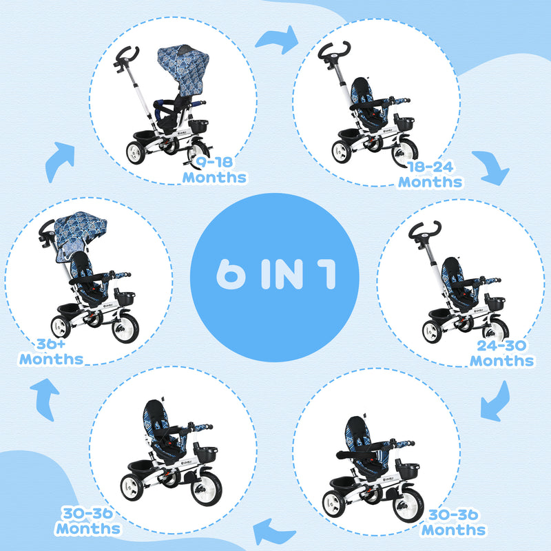 HOMCOM 6 In 1 Trike For Toddler 1-5 Years With Parent Handle
