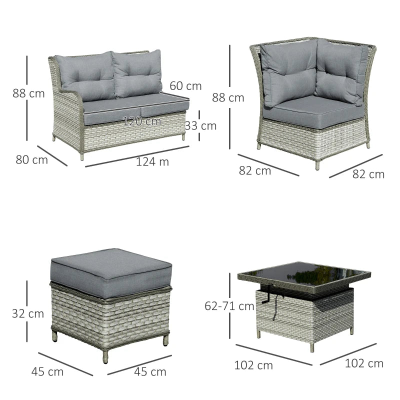 Outsunny Outdoor Wicker Sofa Furniture Set 1.2m 6 Piece - Grey