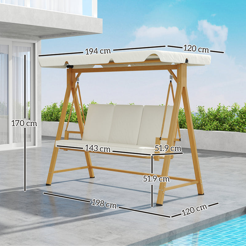 Outsunny 3 Seater Garden Swing Seat With Adjustable Canopy And Cushion