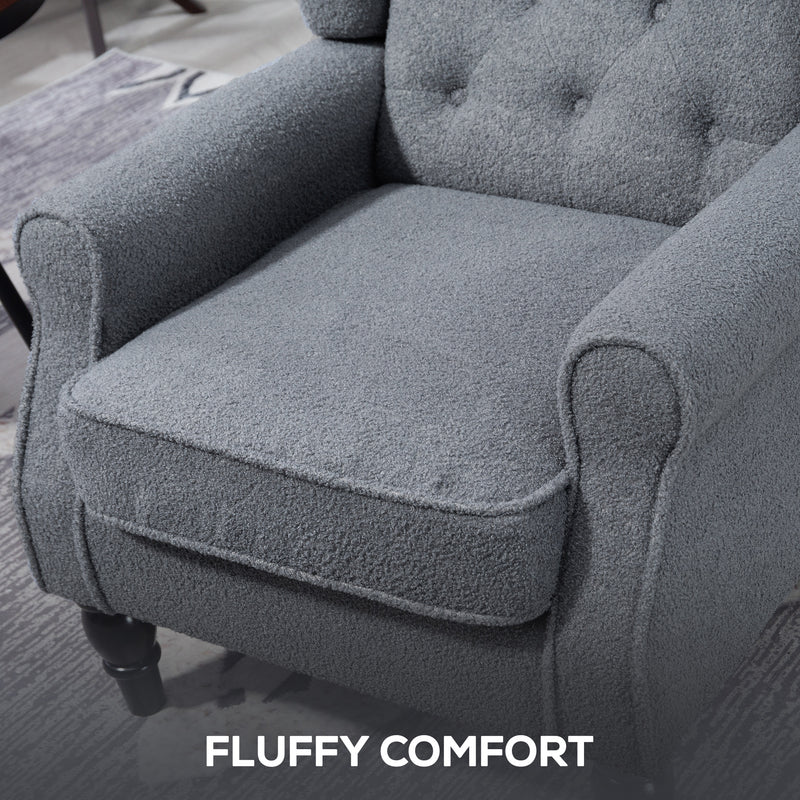 HOMCOM Accent Chair Wingback Armchair Retro Tufted Club Wood Fabric