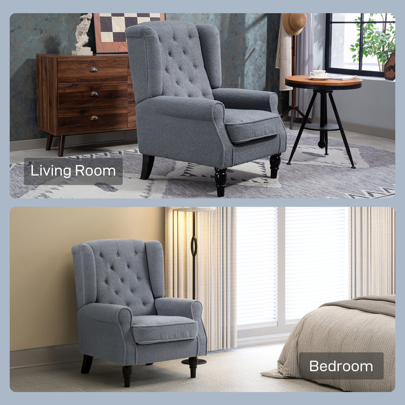 HOMCOM Accent Chair Wingback Armchair Retro Tufted Club Wood Fabric