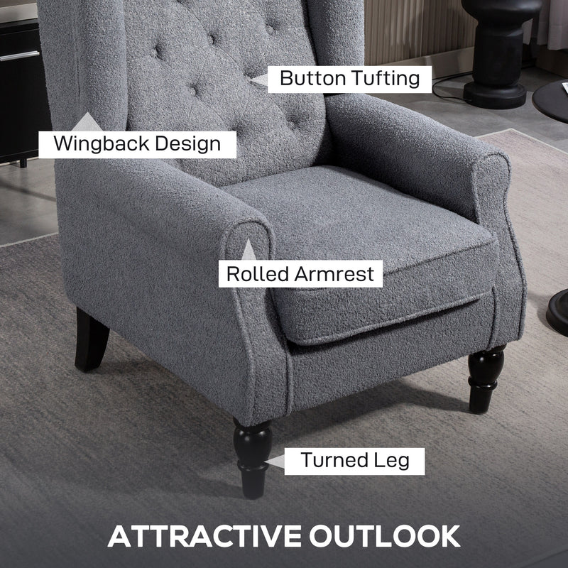 HOMCOM Accent Chair Wingback Armchair Retro Tufted Club Wood Fabric