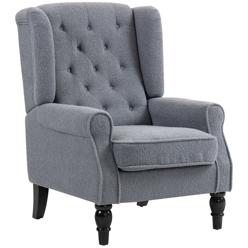 HOMCOM Accent Chair Wingback Armchair Retro Tufted Club Wood Fabric