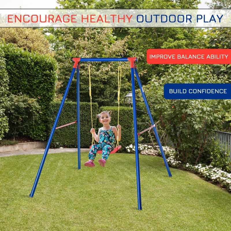 Outsunny Metal Children's Garden Swing  3-8 Years Old Blue