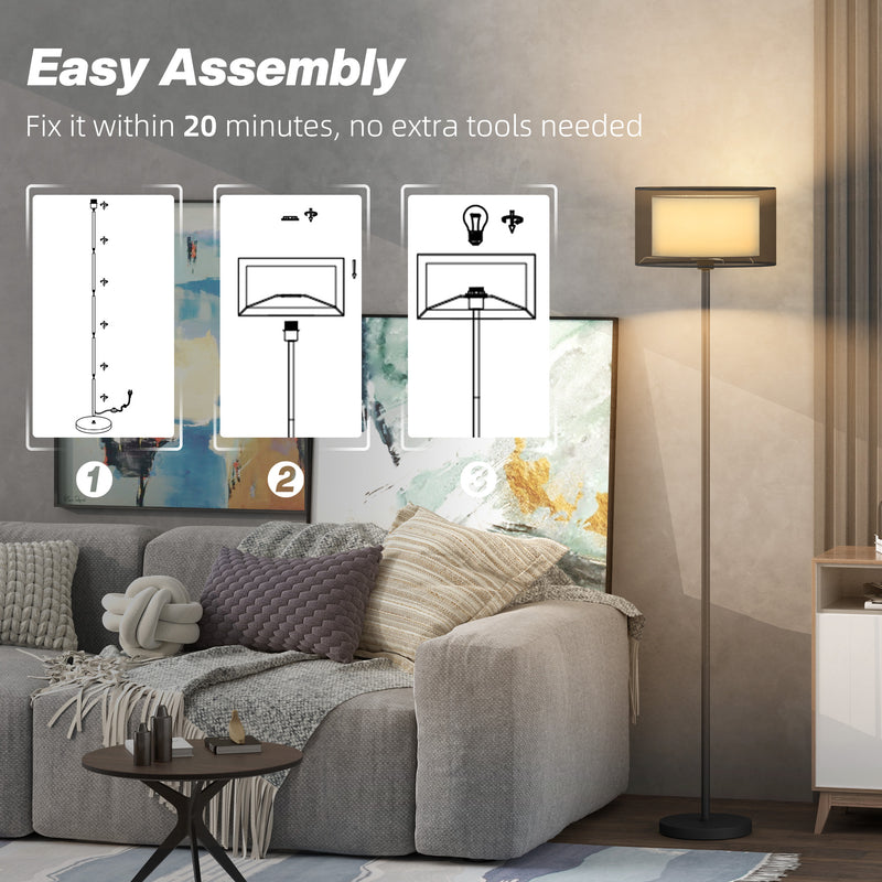 HOMCOM Modern Standing Lamp with Double Layer Shade & Foot Switch, Black