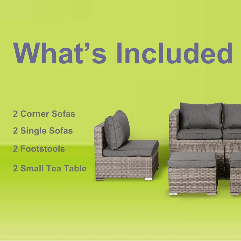 Outsunny Rattan Sofa Set 6 Seater 8 Piece - Grey