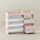 AIYAPLAY Kids Toy Storage Unit With 11 Fabric Bins, 3 Stickers, Pink