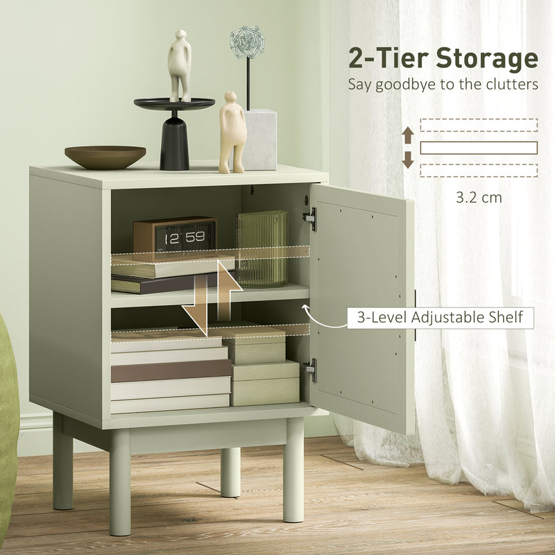 HOMCOM Boho Bedside Table with Rattan Door and Adjustable Shelf